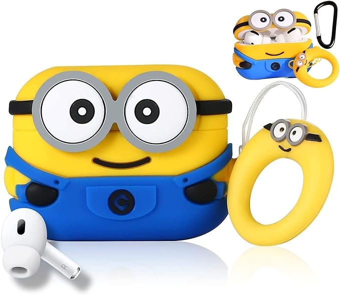 Minion AirPods Pro 2 Case with Keychain, Drop Protection, Protective Case , Supports Wireless Charging Cover for AirPods Pro