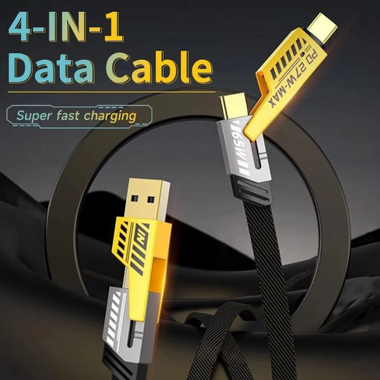 4 in 1 Braided Fast Charging Cable 65W | Quad 1.5m Rugged Design Multiport | Type C to Lightning | Type C to USB A | Compatible for iPhones, iPads, Tablets, MacBooks and Android Devices -Black